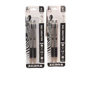 4 ZEBRA Pen F-301 Retractable Ballpoint Pen, Stainless Steel Barrel, Fine Point